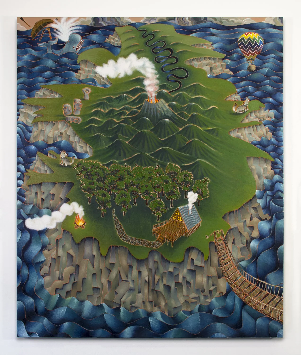 ◆油絵　Eloy Arcas  直筆◆A-3447 Ahab's A-frame Atop an Alpha Atoll — Bradley Biancardi